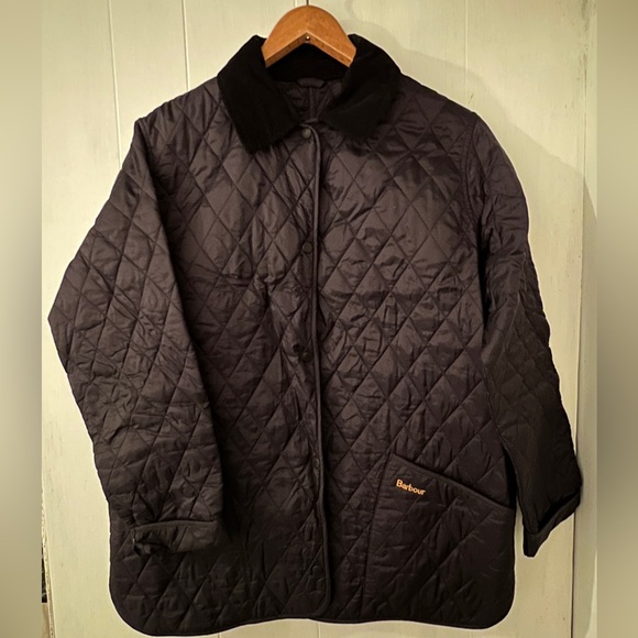 Barbour Navy quilted jacket with corduroy collar - Picture 2 of 4